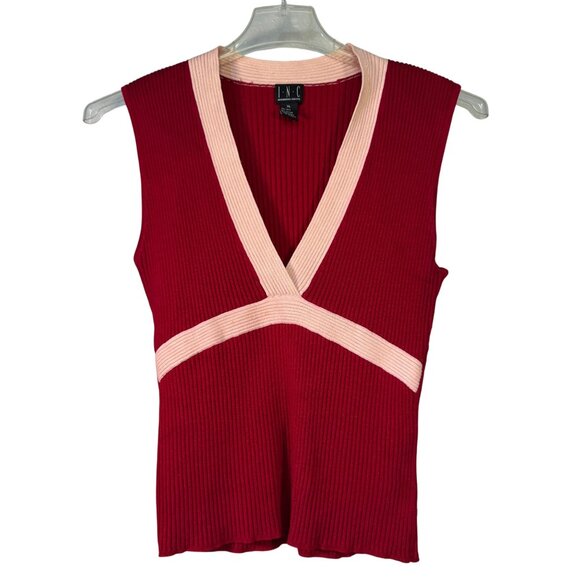 Sleeveless INC International Concepts Top Size XL Red & Pink Ribbed V-Neck - Picture 1 of 5
